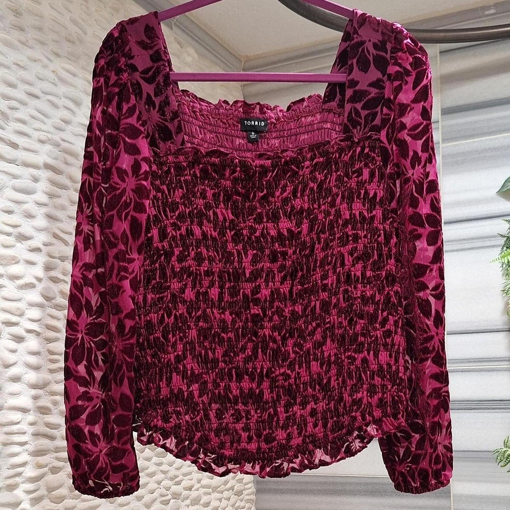 Torrid Burgundy Floral Velvet Blouse